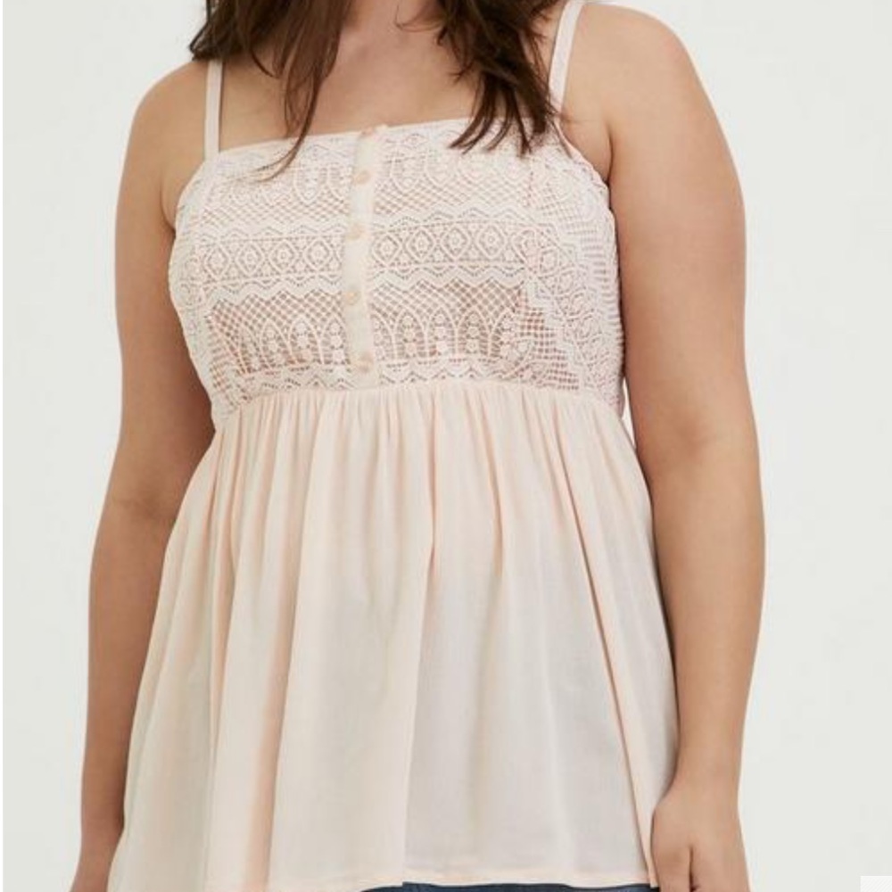 New torrid Peach blush Babydoll Gauze Crochet Trim Cami 1X 14 16